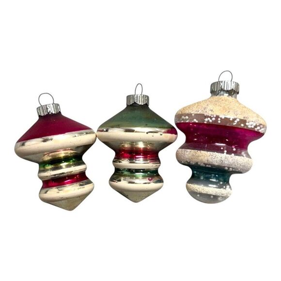 Vintage Shiny Brite Striped Mercury UFO Lantern Tornado Atom Atomic Ornament Lot - Picture 3 of 13